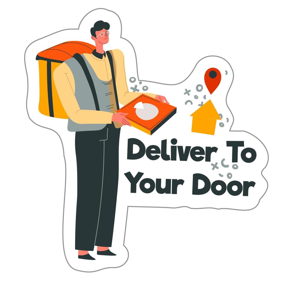 Deliver to your door, food courier with order vector