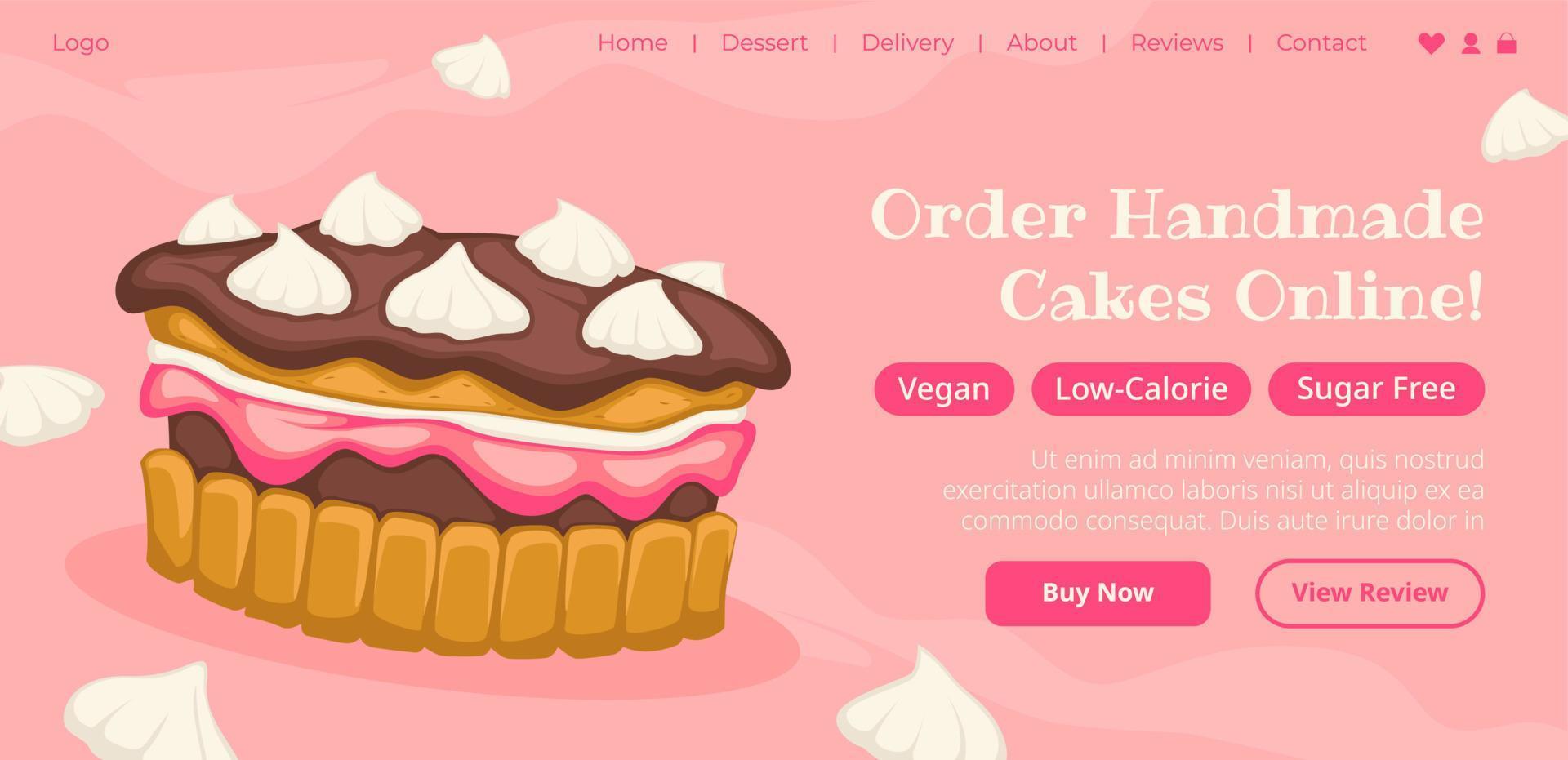 Order homemade cakes online, tasty dessert web vector