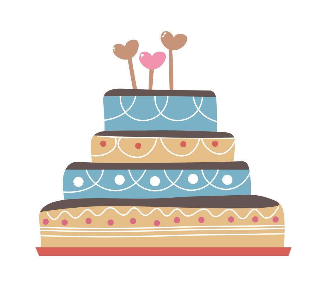Birthday cake for children, tasty glazed dessert vector