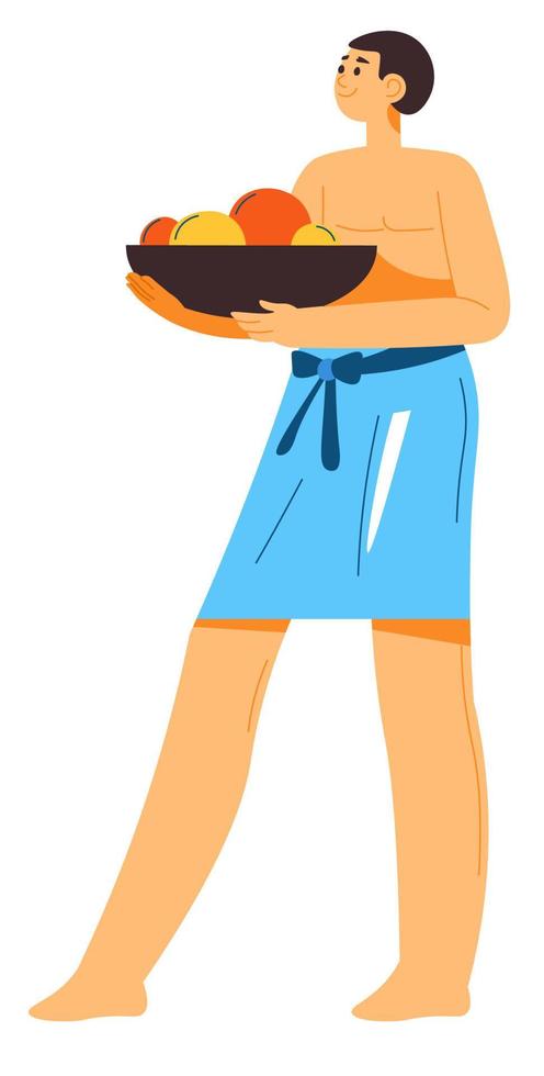 Man carrying fruits on tray or bowl serving vector