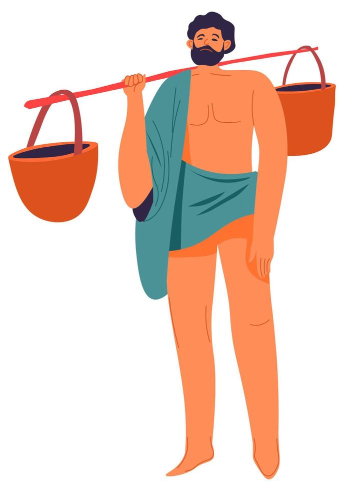 Ancient male character carrying bucket with water vector