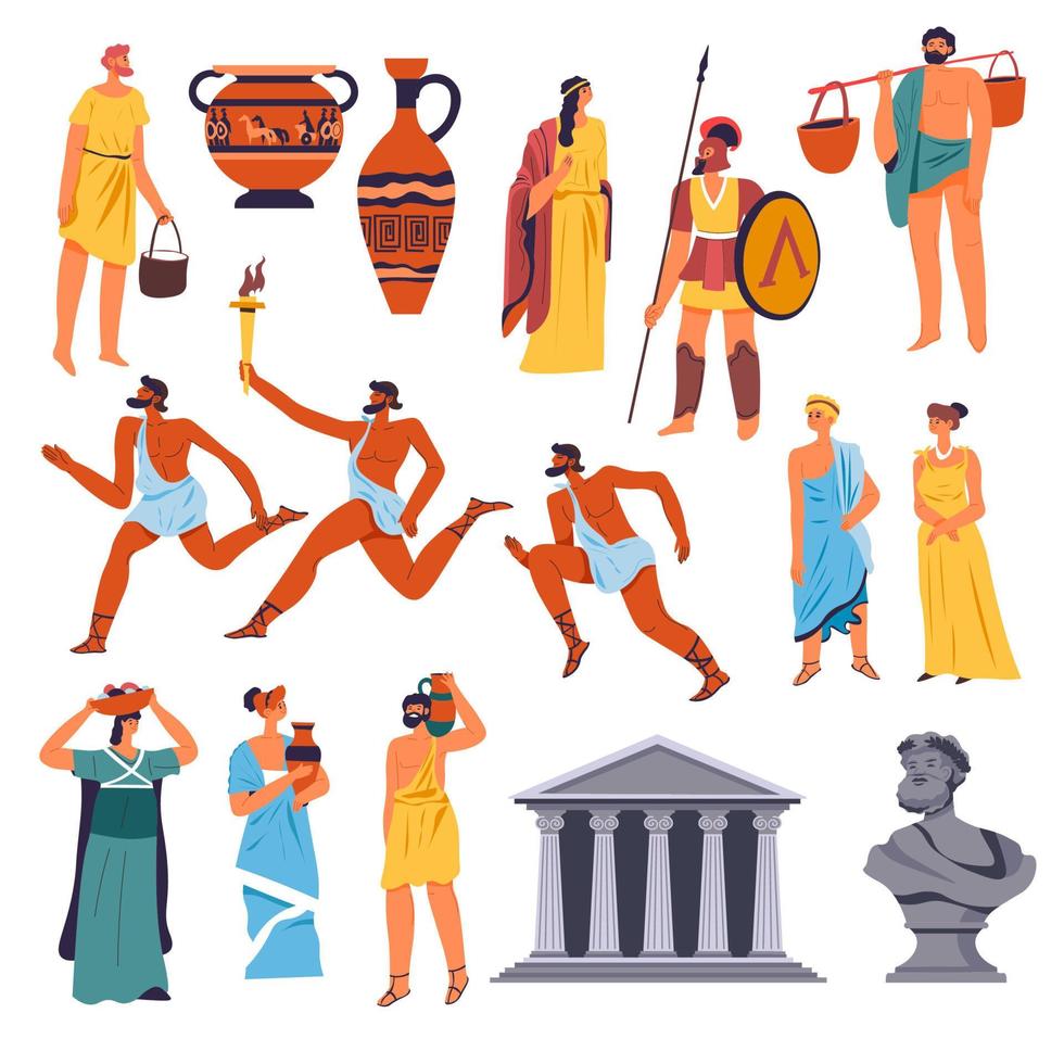 Ancient Greek culture and sports, clothes set vector