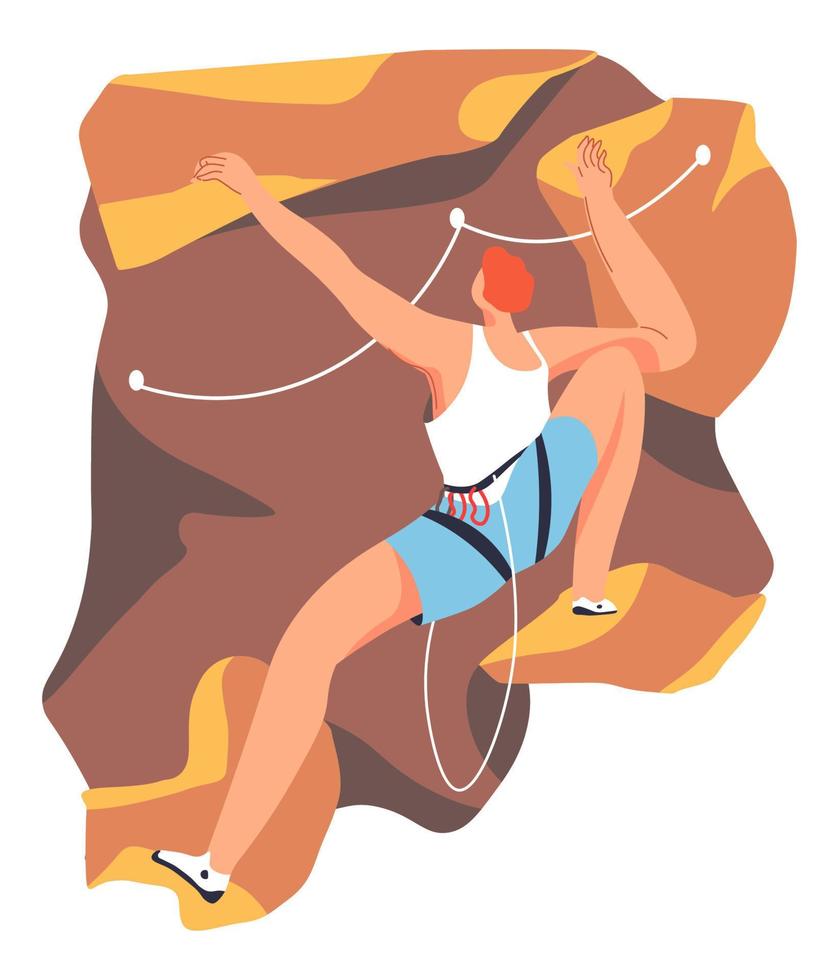 hobby de escalada de montaña, hombre de montañismo vector