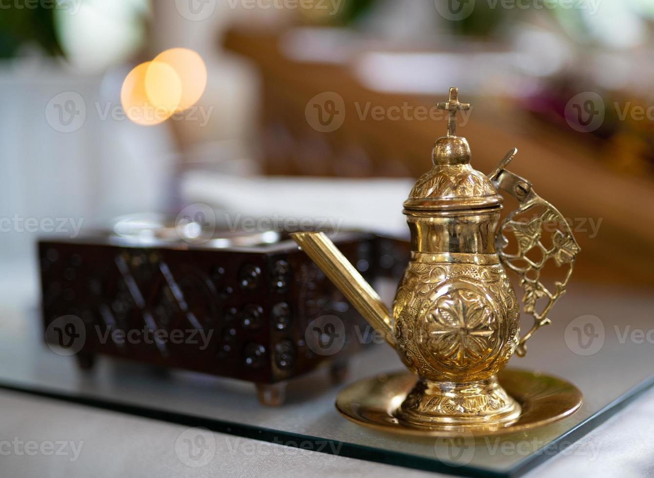 church accessories for the priest's service are made of gold. photo