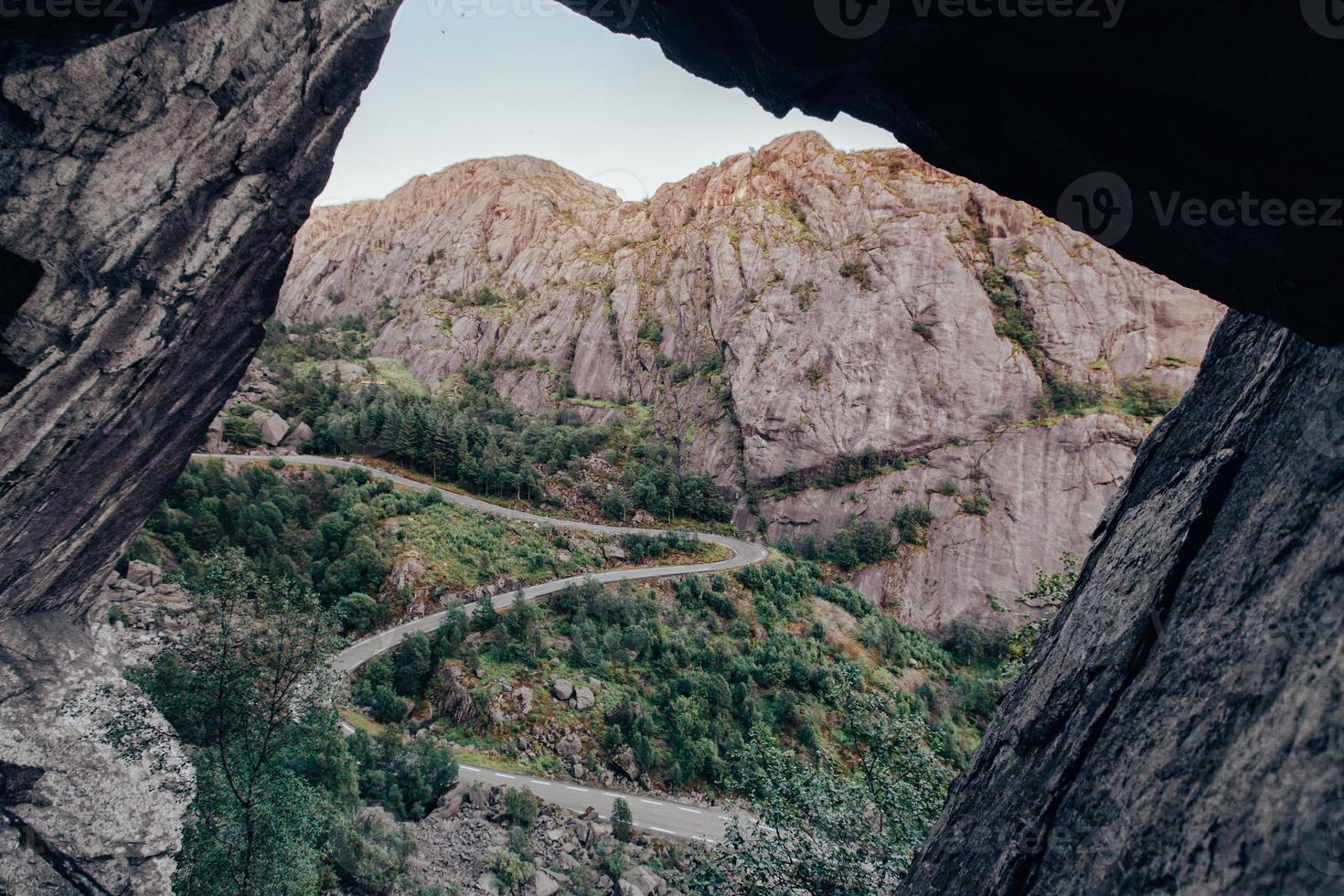 dangerous highways serpentine through the rocky mountains of Norway. photo