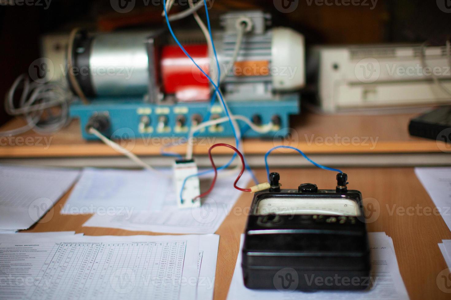 engineers work with electrical measuring devices photo