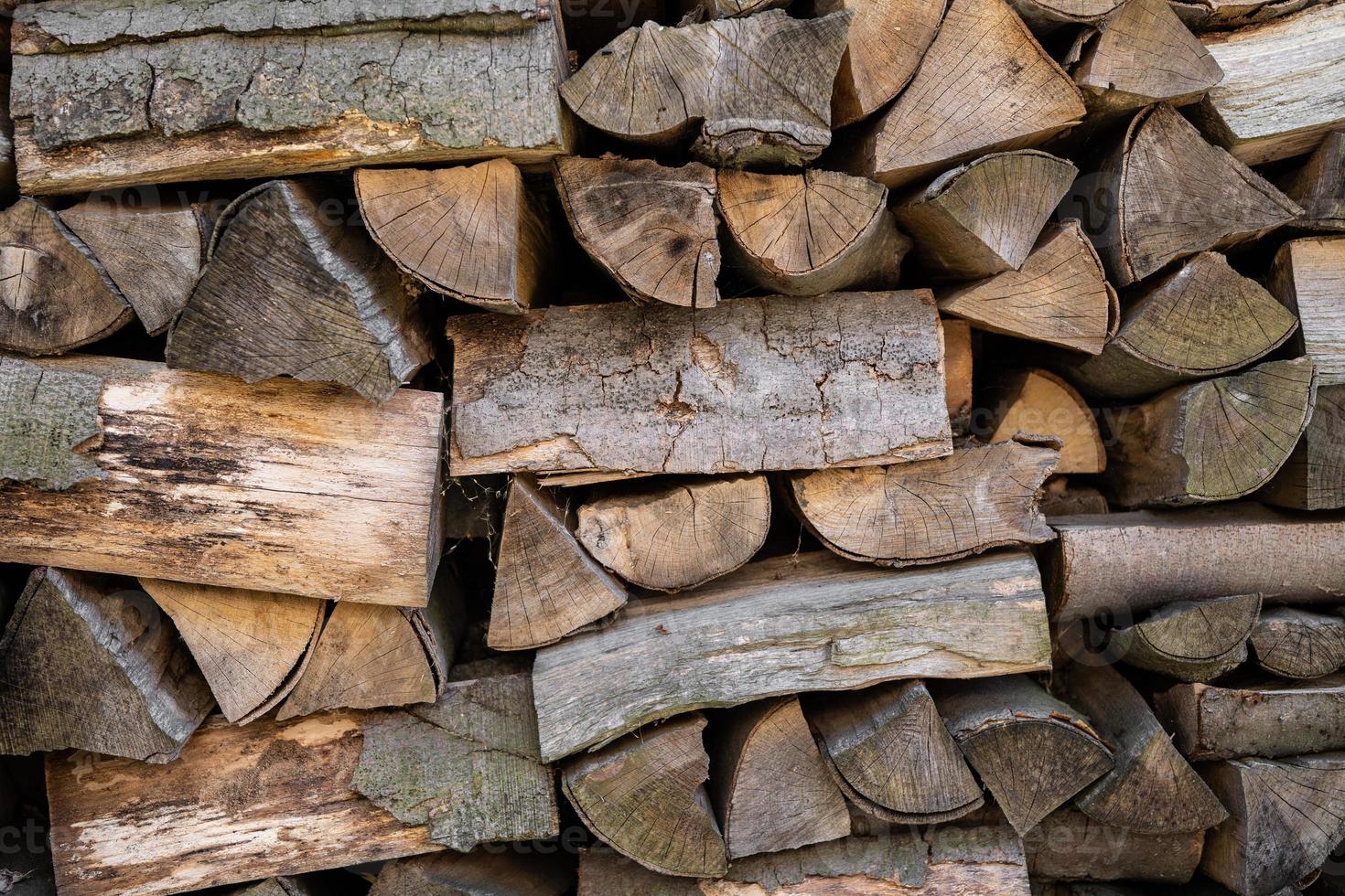 beautifully stacked firewood, natural wood for burning in the furnace photo