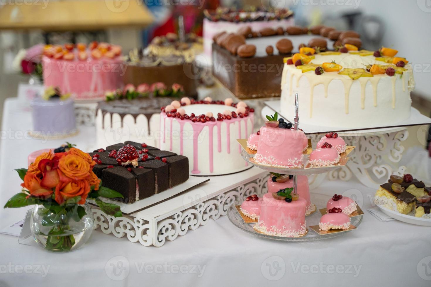 delicious sweet dessert, cake, candy bar on celebration photo