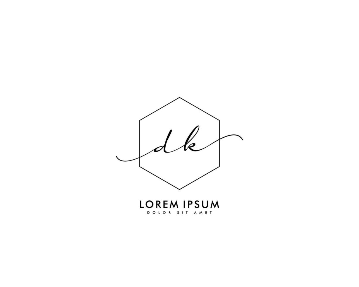 Initial DK Feminine logo beauty monogram and elegant logo design, handwriting logo of initial signature, wedding, fashion, floral and botanical with creative template vector