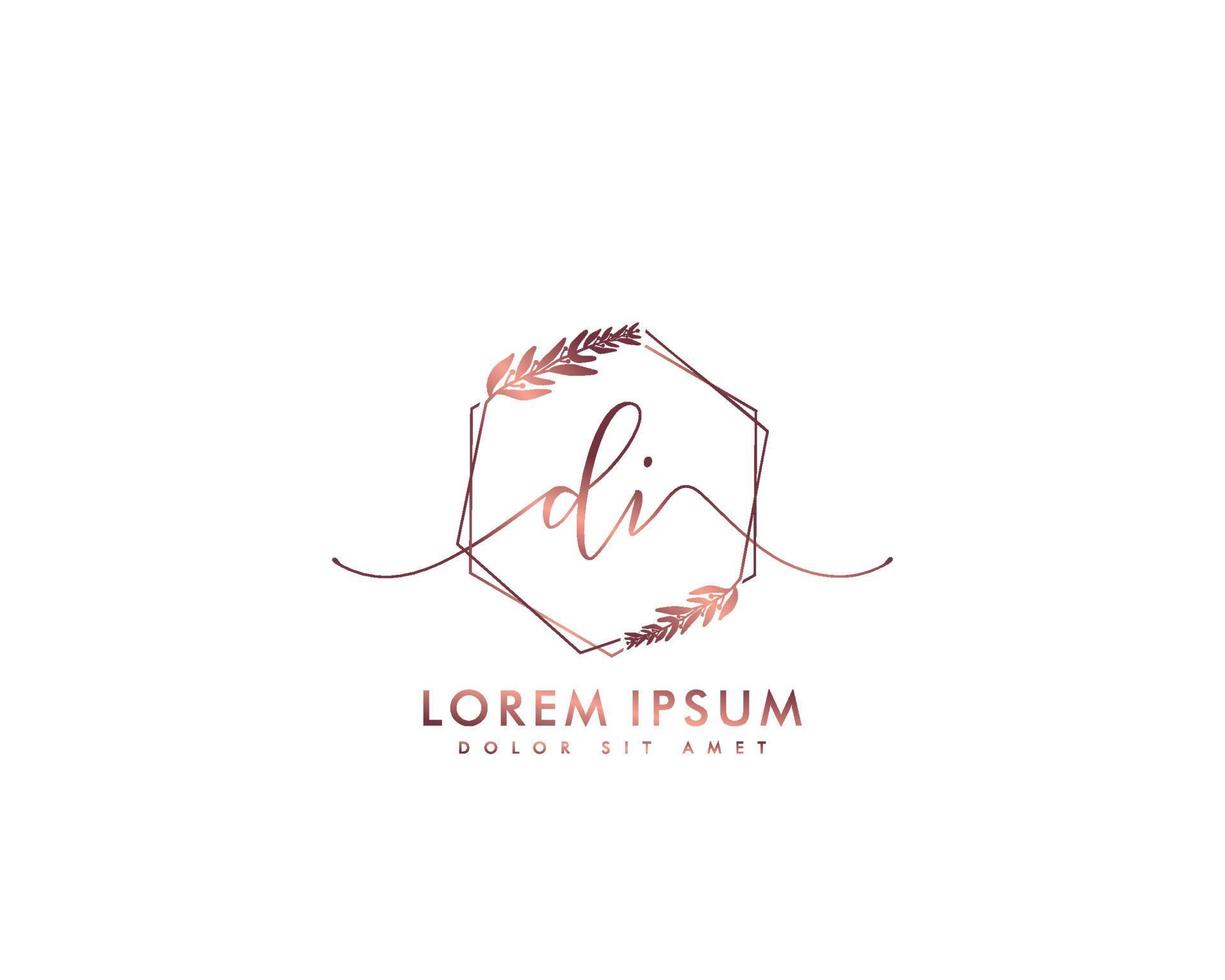 Initial DI Feminine logo beauty monogram and elegant logo design, handwriting logo of initial signature, wedding, fashion, floral and botanical with creative template vector