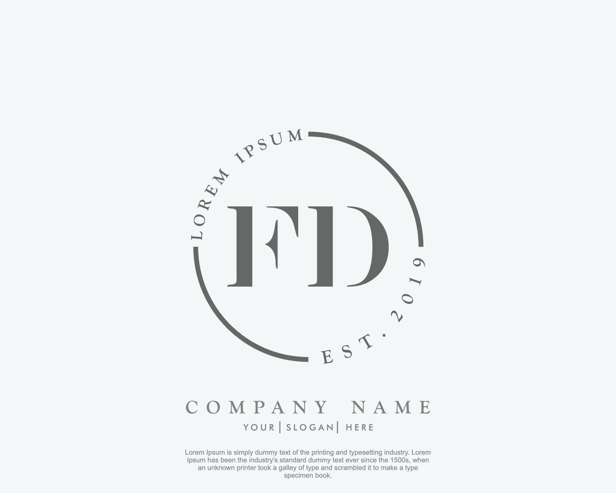Initial FD Feminine logo beauty monogram and elegant logo design, handwriting logo of initial signature, wedding, fashion, floral and botanical with creative template vector