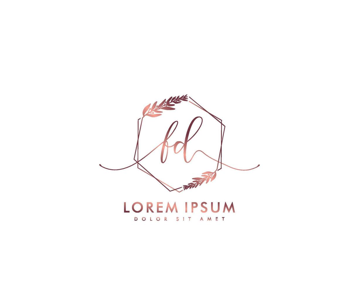 monograma de belleza de logotipo femenino fd inicial y diseño de logotipo elegante, logotipo de escritura a mano de firma inicial, boda, moda, floral y botánica con plantilla creativa vector