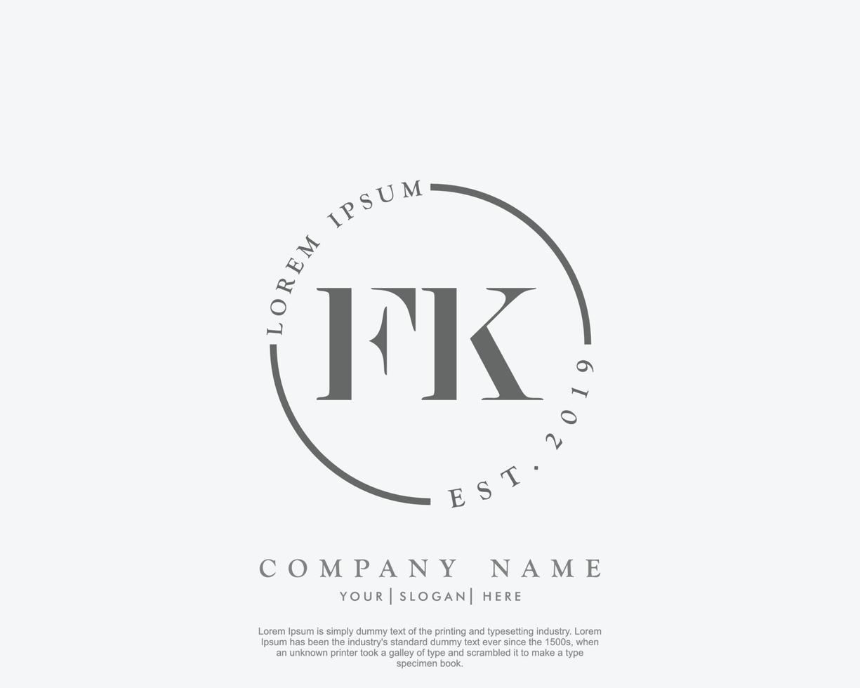 Initial FK Feminine logo beauty monogram and elegant logo design, handwriting logo of initial signature, wedding, fashion, floral and botanical with creative template vector