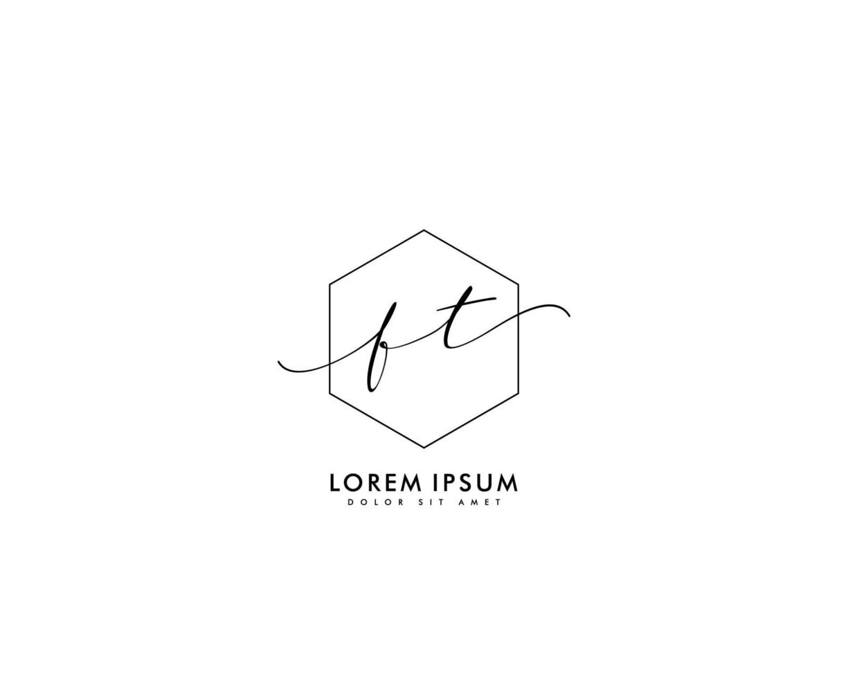 Initial FT Feminine logo beauty monogram and elegant logo design, handwriting logo of initial signature, wedding, fashion, floral and botanical with creative template vector