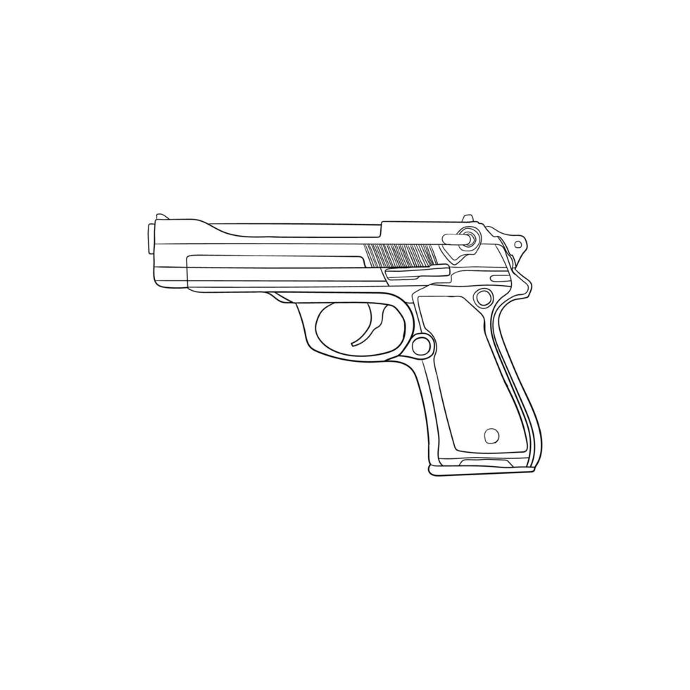 pistol handgun illustration lineart design vector