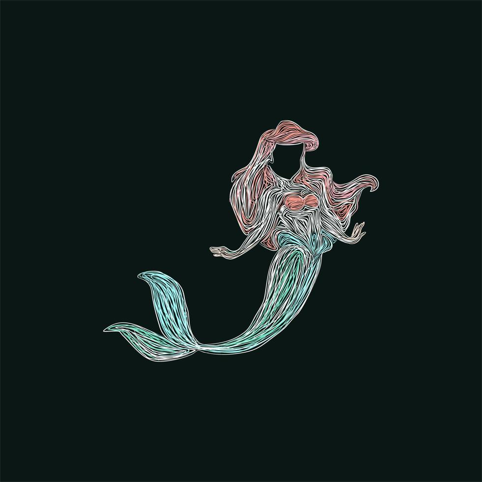 female mermaid swimming artwork style design vector