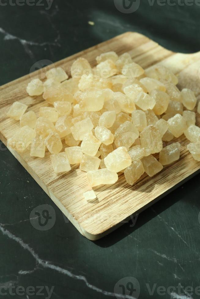 top view of cube shape brown sugar in a bowl photo
