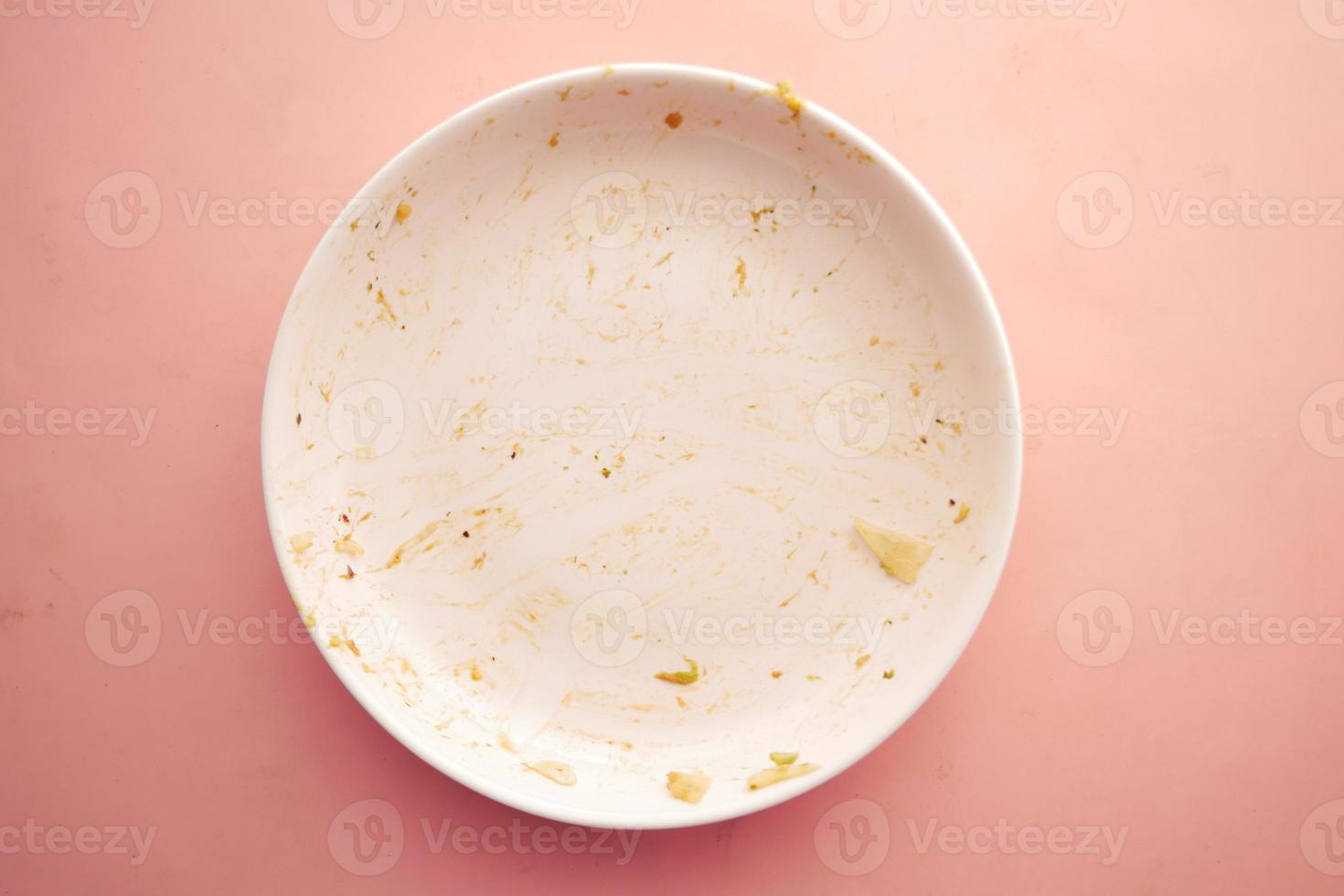 Empty plate after eating on table photo