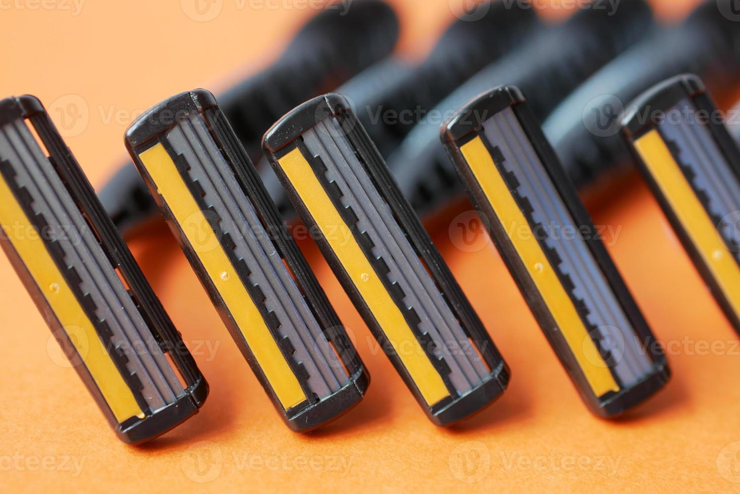 black color Razor on gray background close up. photo