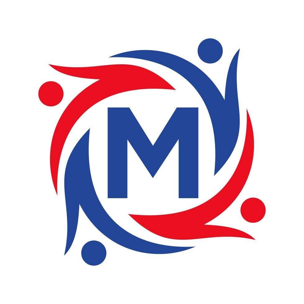 American Charity Logo on Letter M Sign. Unite Teamwork Foundation icon Organization Care Logo vector