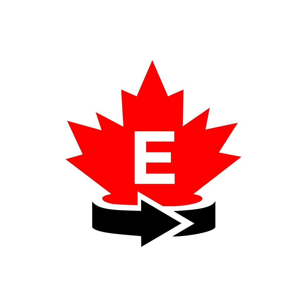 Letter E Canadian Maple Logo Design Template. Red Maple Canadian Logotype vector