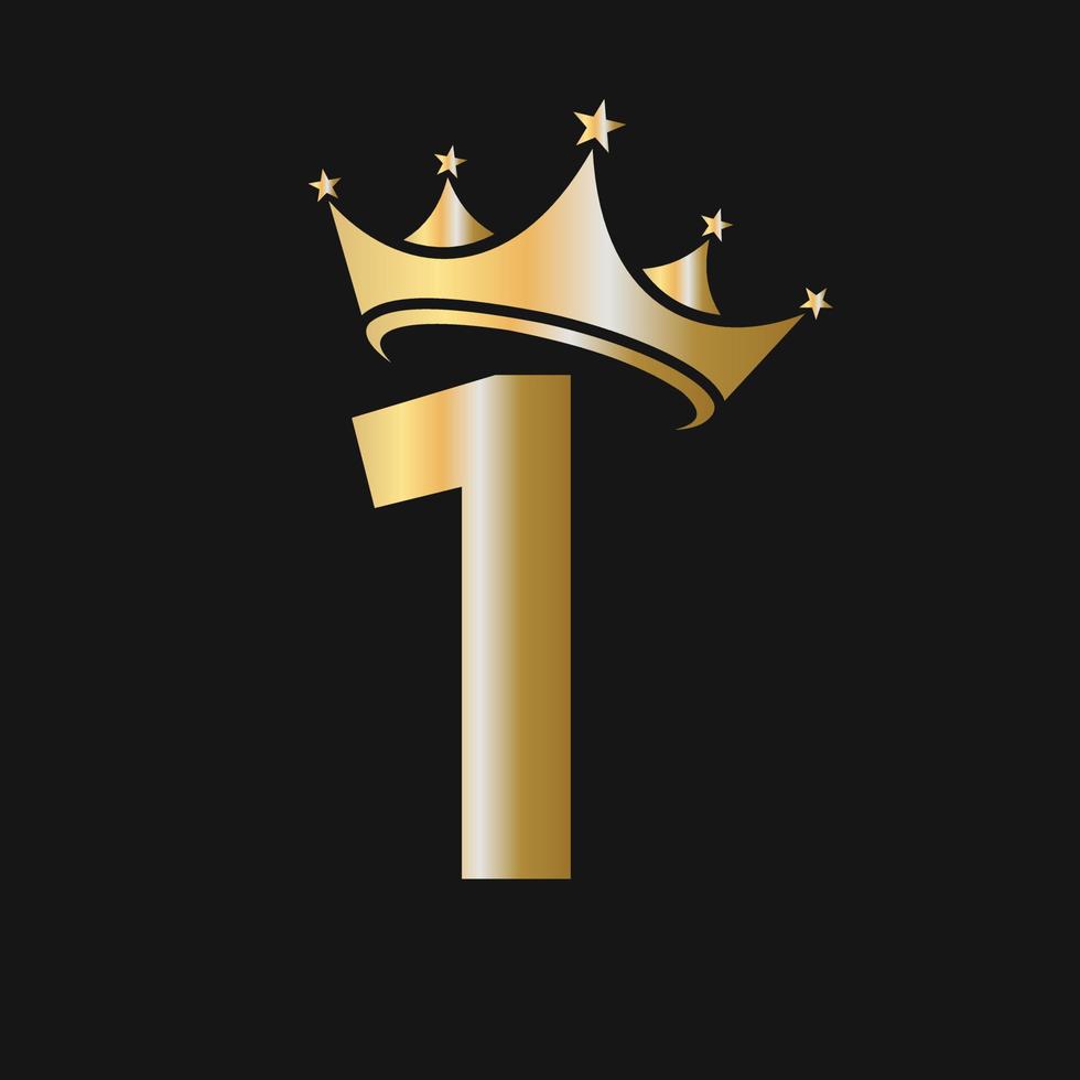 Letter 1 Crown Logo for Beauty, Fashion, Star, Elegant, Luxury Sign