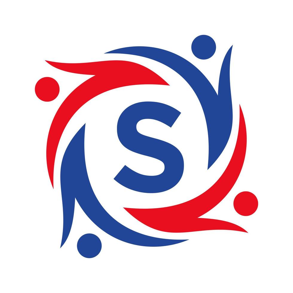 American Charity Logo on Letter S Sign. Unite Teamwork Foundation icon Organization Care Logo vector