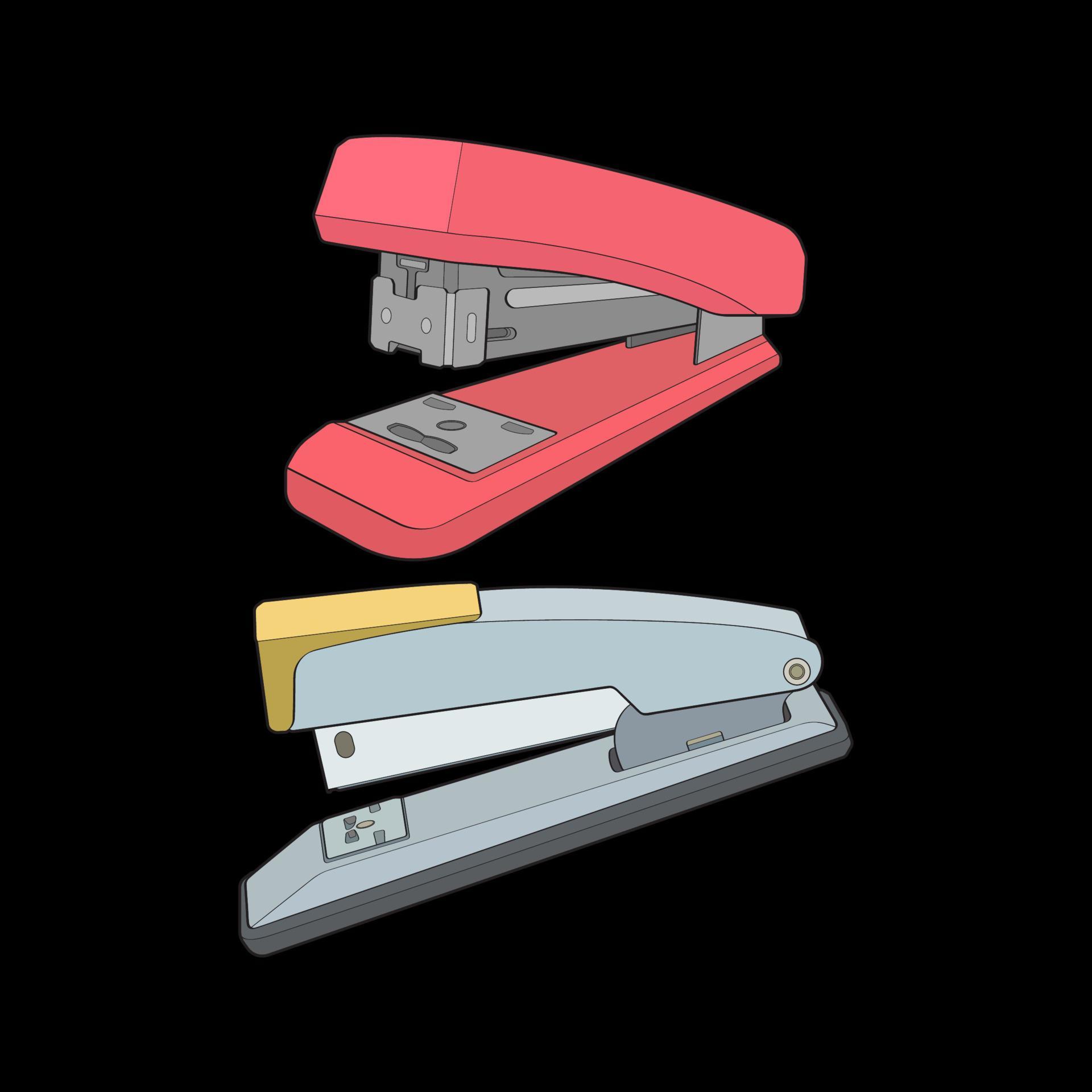 Set of stapler in vector art style, isolated on black background