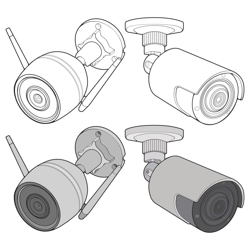 Set of cctv in coloring vector style, isolated on white background. Cctv in coloring vector style for coloring book.