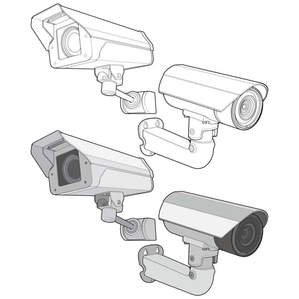 Set of cctv in coloring vector style, isolated on white background. Cctv in coloring vector style for coloring book.