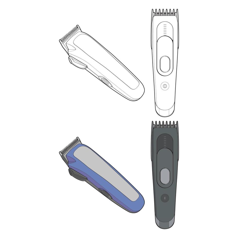 conjunto de estilo de arte vectorial de la máquina cortadora de cabello. herramienta profesional de peluquería. ilustración de arte vectorial aislada para colorear libro. vector