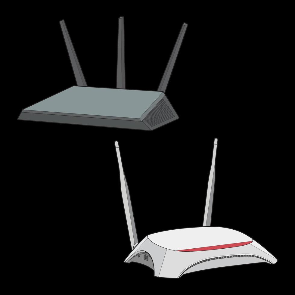 Set of router vector art. Vector Art isolated on black background for coloring book.