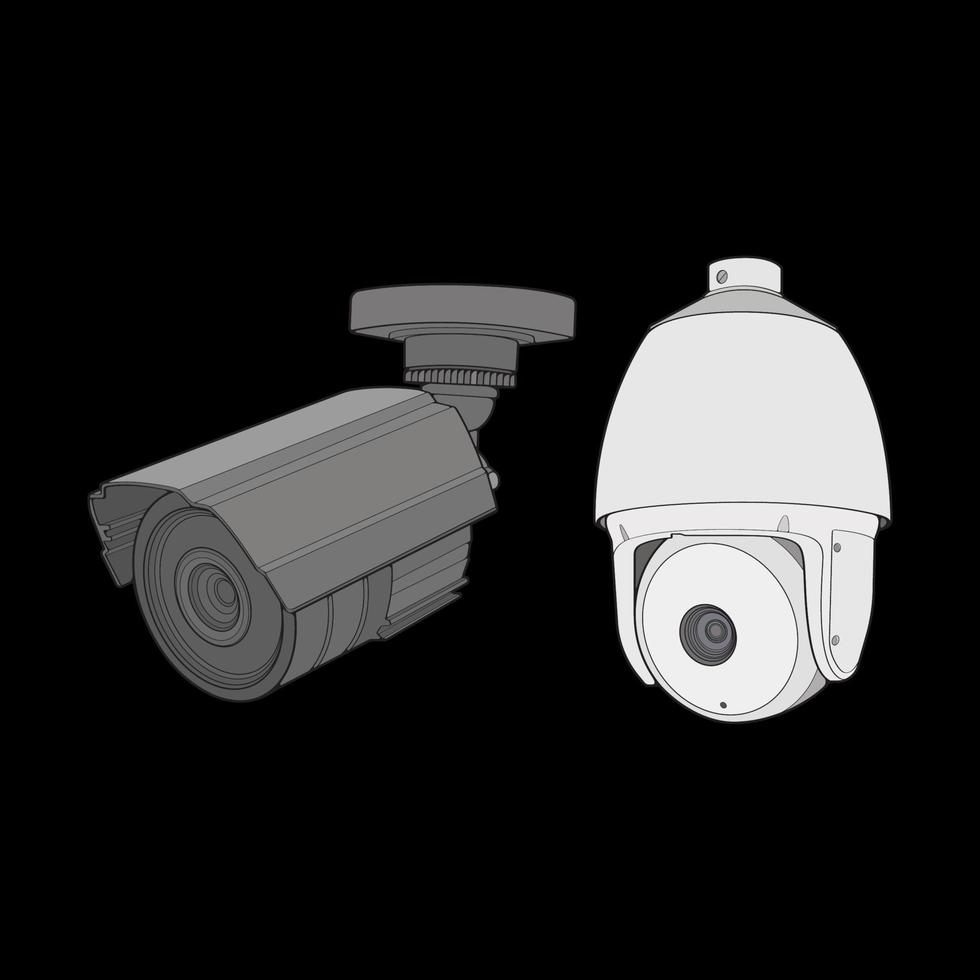 Set of cctv in coloring vector style, isolated on black background. Cctv in coloring vector style for coloring book.