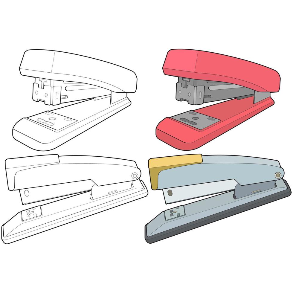 Set of stapler in vector art style, isolated on white background. stapler in vector art style for coloring book.