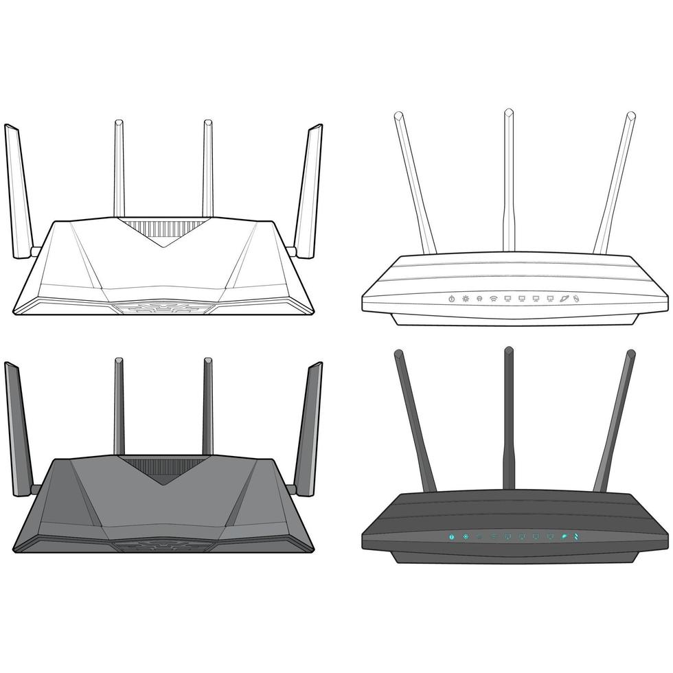 Set of router vector art. Vector Art isolated on white background for coloring book.