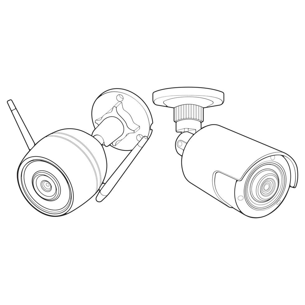 conjunto de cctv en estilo de vector de arte de línea, aislado sobre fondo blanco. cctv en estilo de vector de arte de línea para colorear libro.