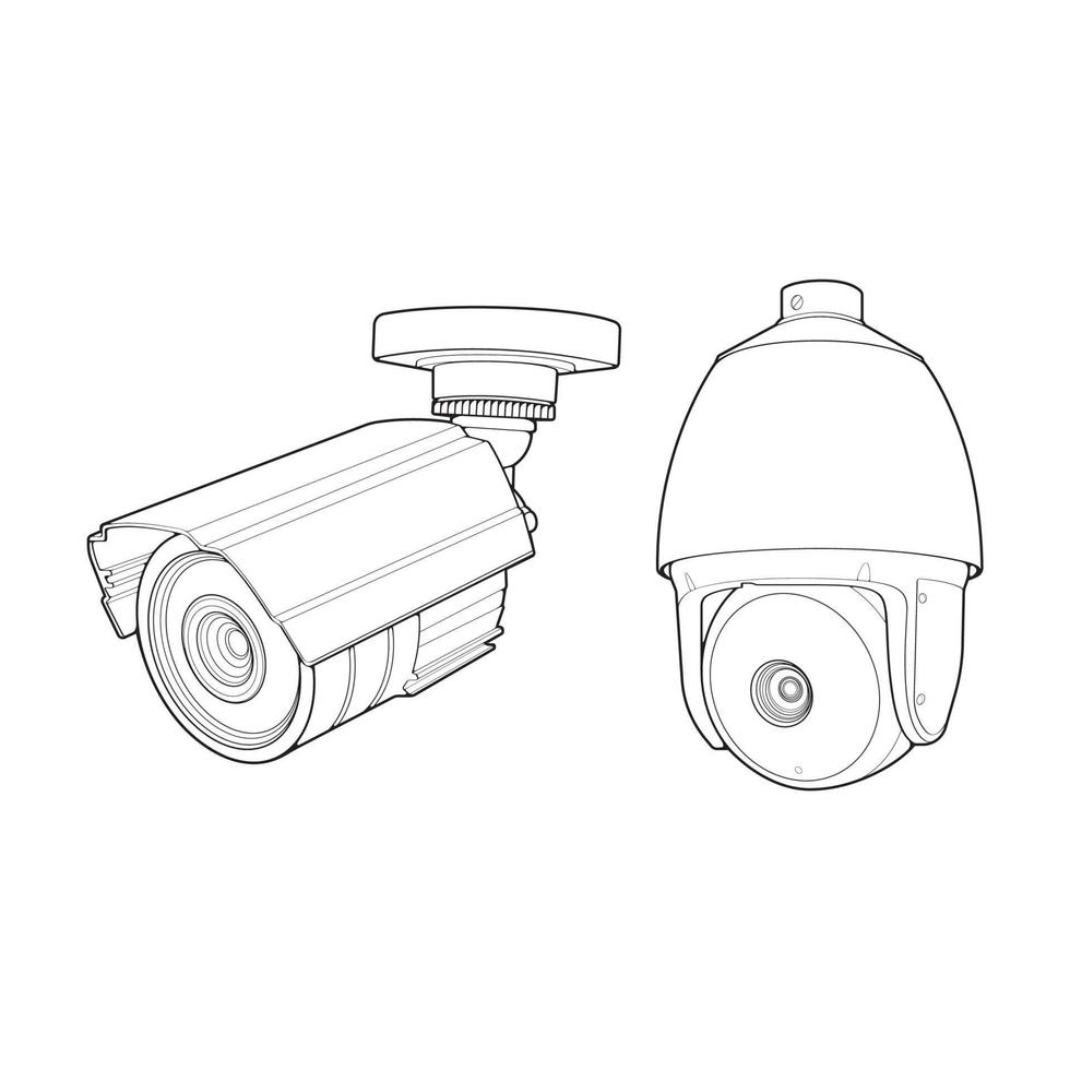 conjunto de cctv en estilo de vector de arte de línea, aislado sobre fondo blanco. cctv en estilo de vector de arte de línea para colorear libro.