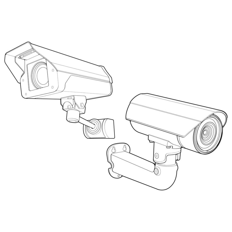 conjunto de cctv en estilo de vector de arte de línea, aislado sobre fondo blanco. cctv en estilo de vector de arte de línea para colorear libro.