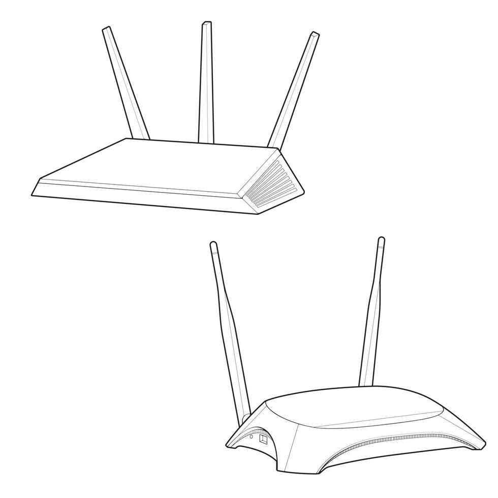 Set router line art vector. Line art vector isolated on white background for coloring book.