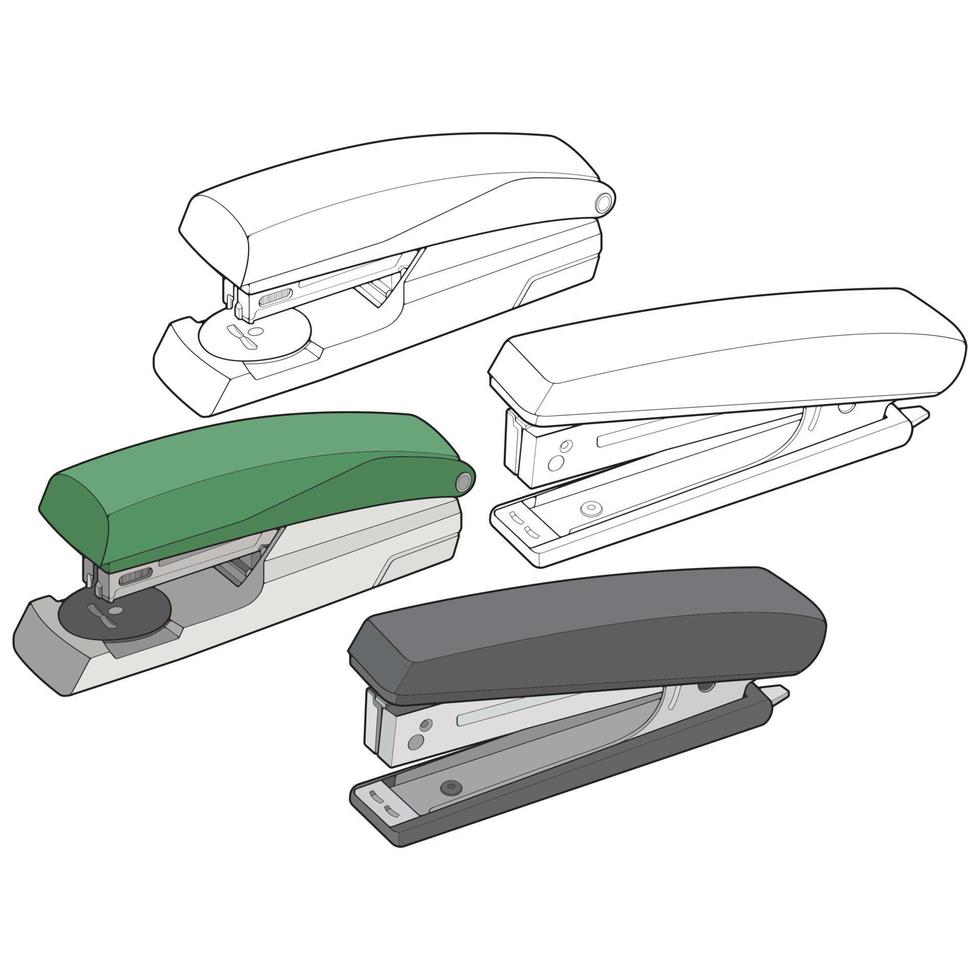 Set of stapler in vector art style, isolated on white background. stapler in vector art style for coloring book.