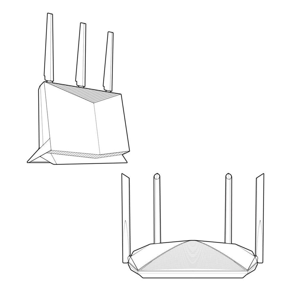 Set router line art vector. Line art vector isolated on white background for coloring book.