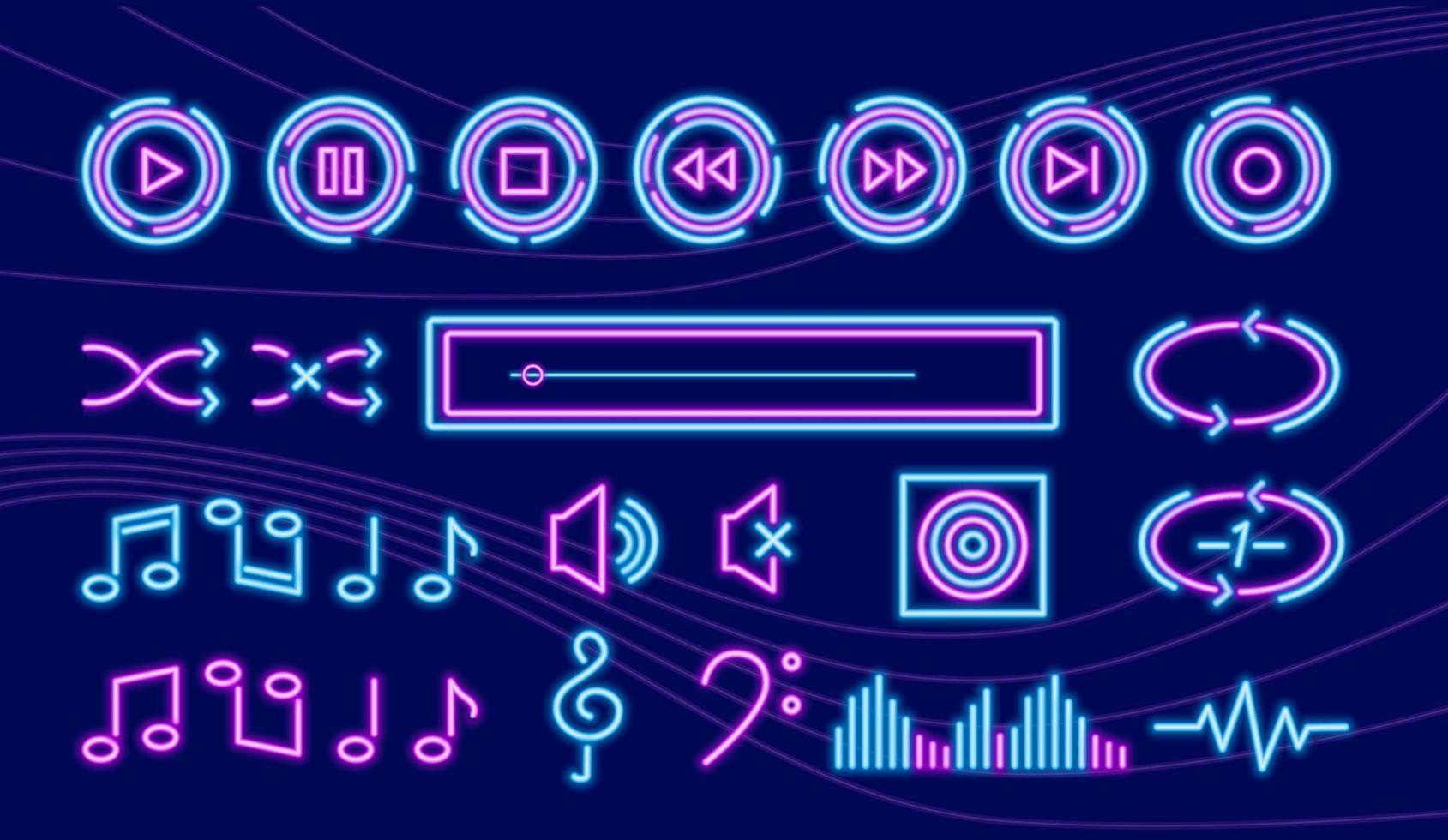 conjunto de iconos vectoriales de música, sonido y grabación brillantes para web, aplicaciones, reproductores de mp3 móviles, etc. vector