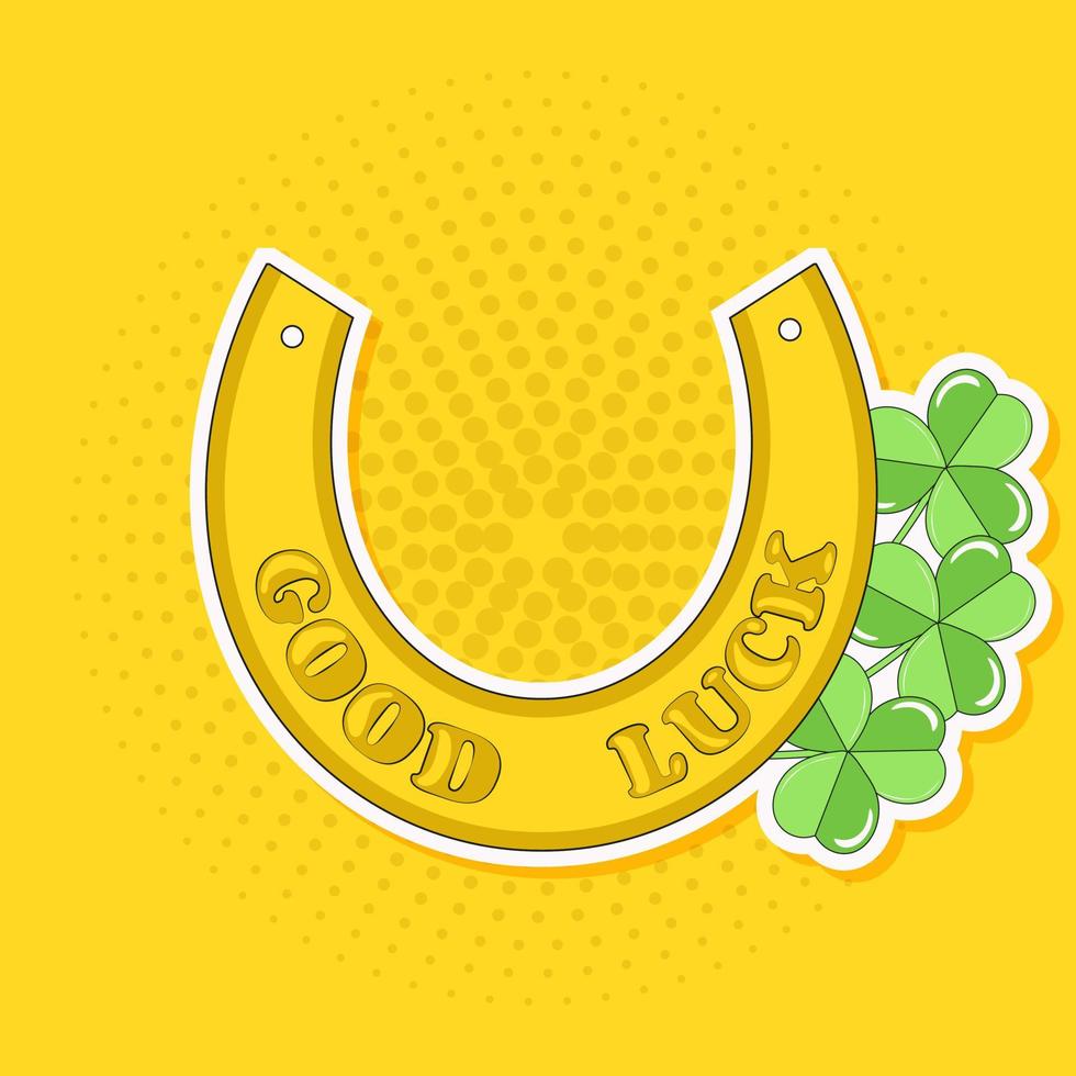 Horseshoe and Clover for Good Luck St Patricks Day Sticker Pop Art Groovy Funny vector