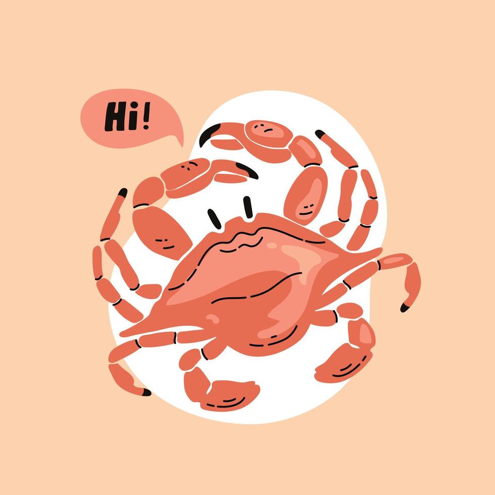 Ilustración de vector de cangrejo naranja en estilo de fideos aislado sobre fondo blanco.