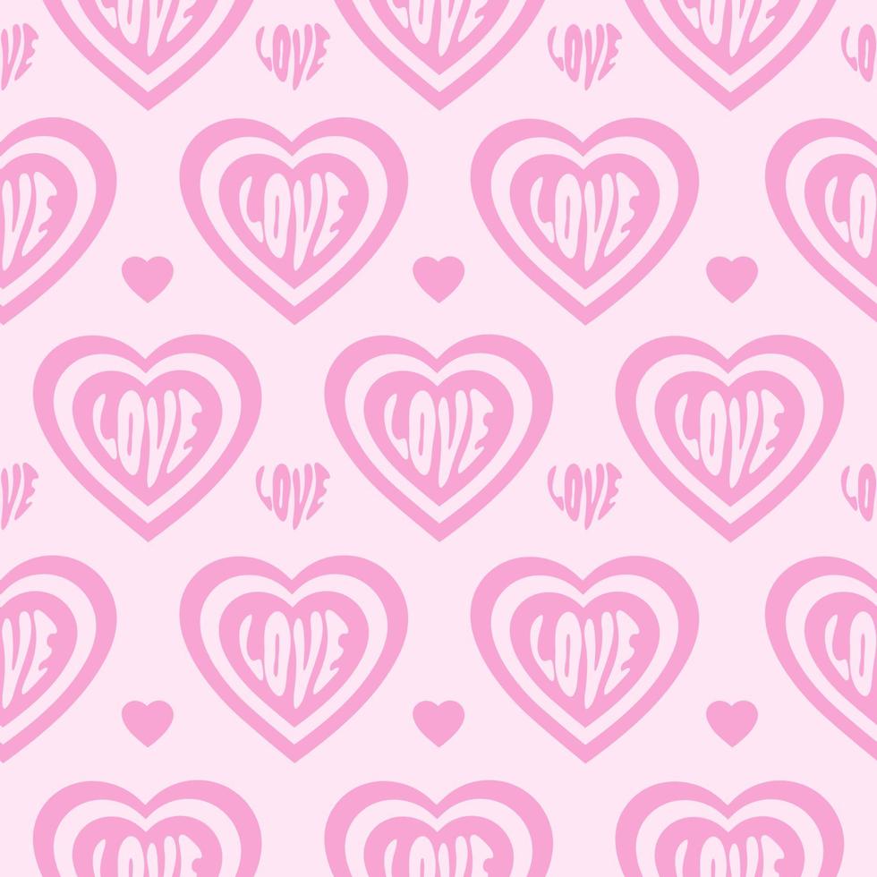 Retro monochrome groovy hearts seamless pattern. Romantic print for Valentine's day decoration in style 60s, 70s. Trendy vector illustration. Pastel colors