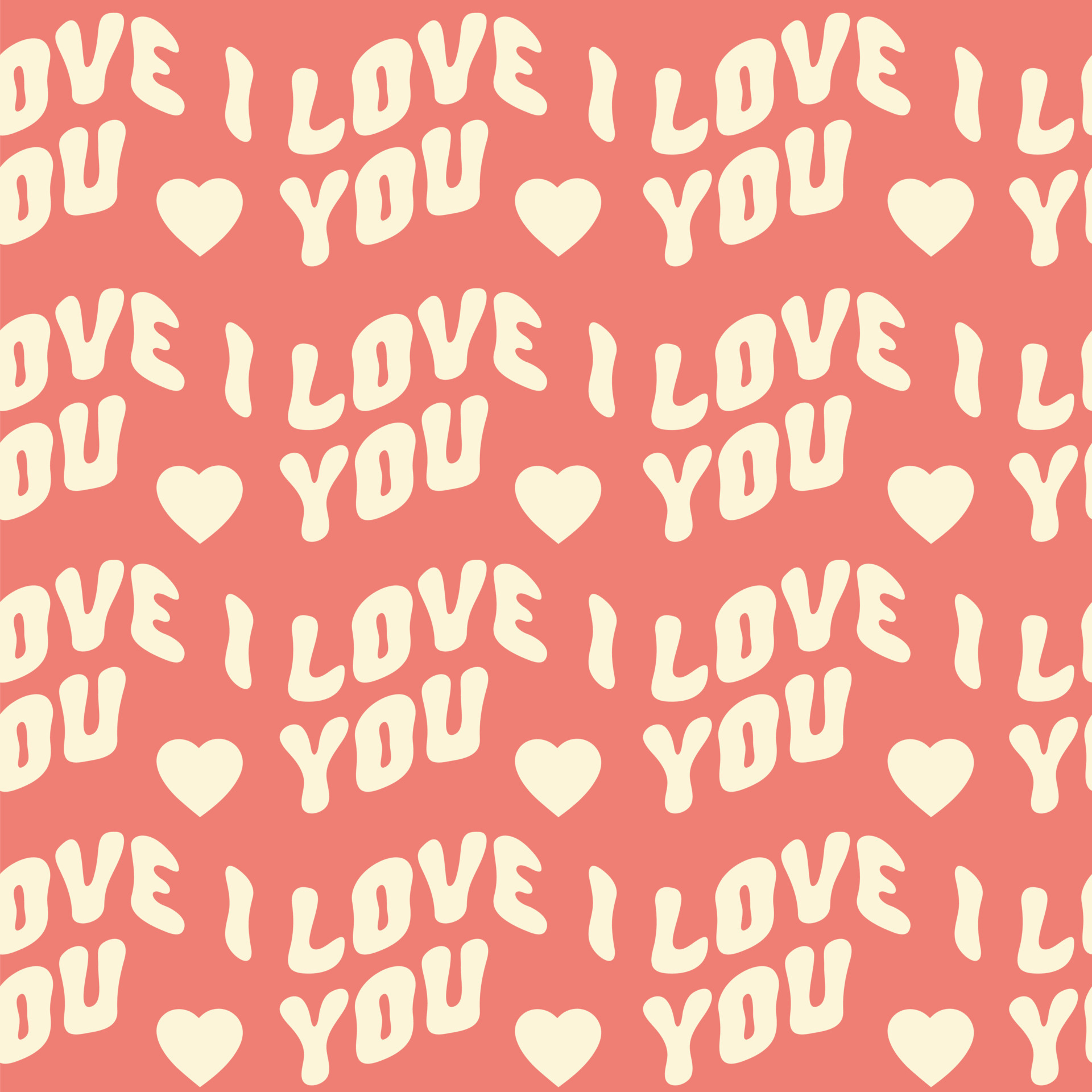 Romantic seamless pattern with wavy horizontal text I Love You on a red