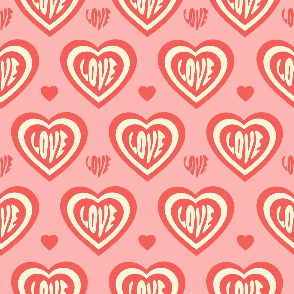 Patrón sin costuras de corazones maravillosos retro. impresión romántica para la decoración del día de san valentín en estilo años 60, 70. ilustración vectorial de moda. colores pasteles vector