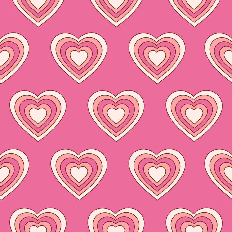 Groovy corazones románticos de patrones sin fisuras. impresión retro hippie para textiles, papel de envolver, diseño web y redes sociales en estilo años 60, 70. ilustración vectorial vector