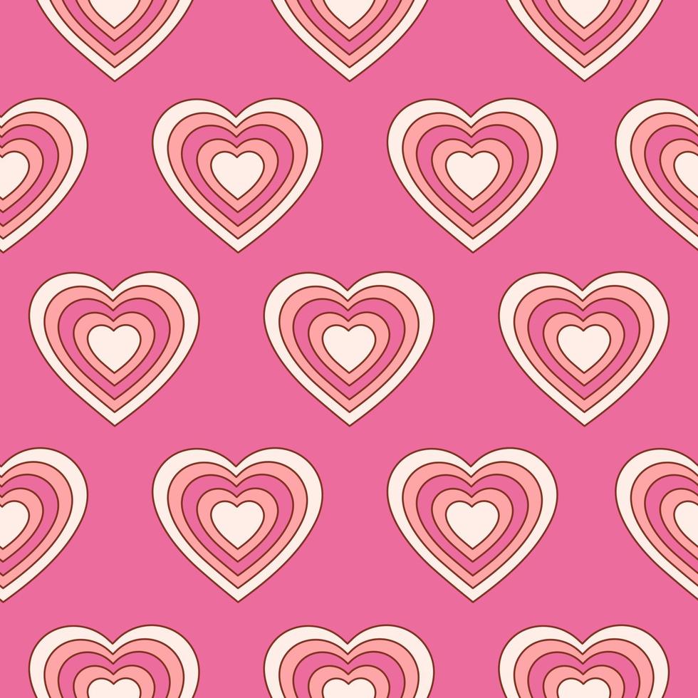 Groovy romantic hearts seamless pattern. Hippie retro print for textile, wrapping paper, web design and social media in style 60s, 70s. Vector illustration