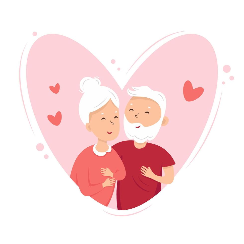 ilustración vectorial pareja de ancianos enamorados abrazándose vector